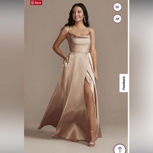 Bridesmaid dress, Rose gold satin, tie up back